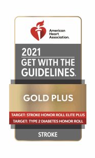 2021 Get With The Guidelines®-Stroke Gold Plus, Target Stroke: Honor Roll Elite Plus Advanced Therapy, Target: Type 2 Diabetes Honor Roll Elite achievement awards