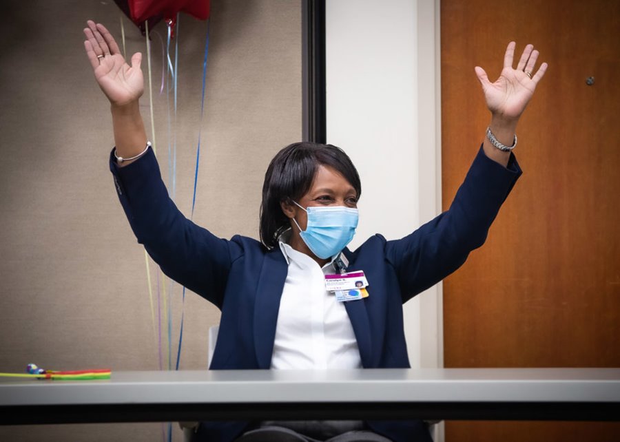 Prisma Health Chief Nursing Officer Carolyn Swinton celebrates the announcement of the Magnet designation for Prisma Health Baptist Parkridge Hospital.